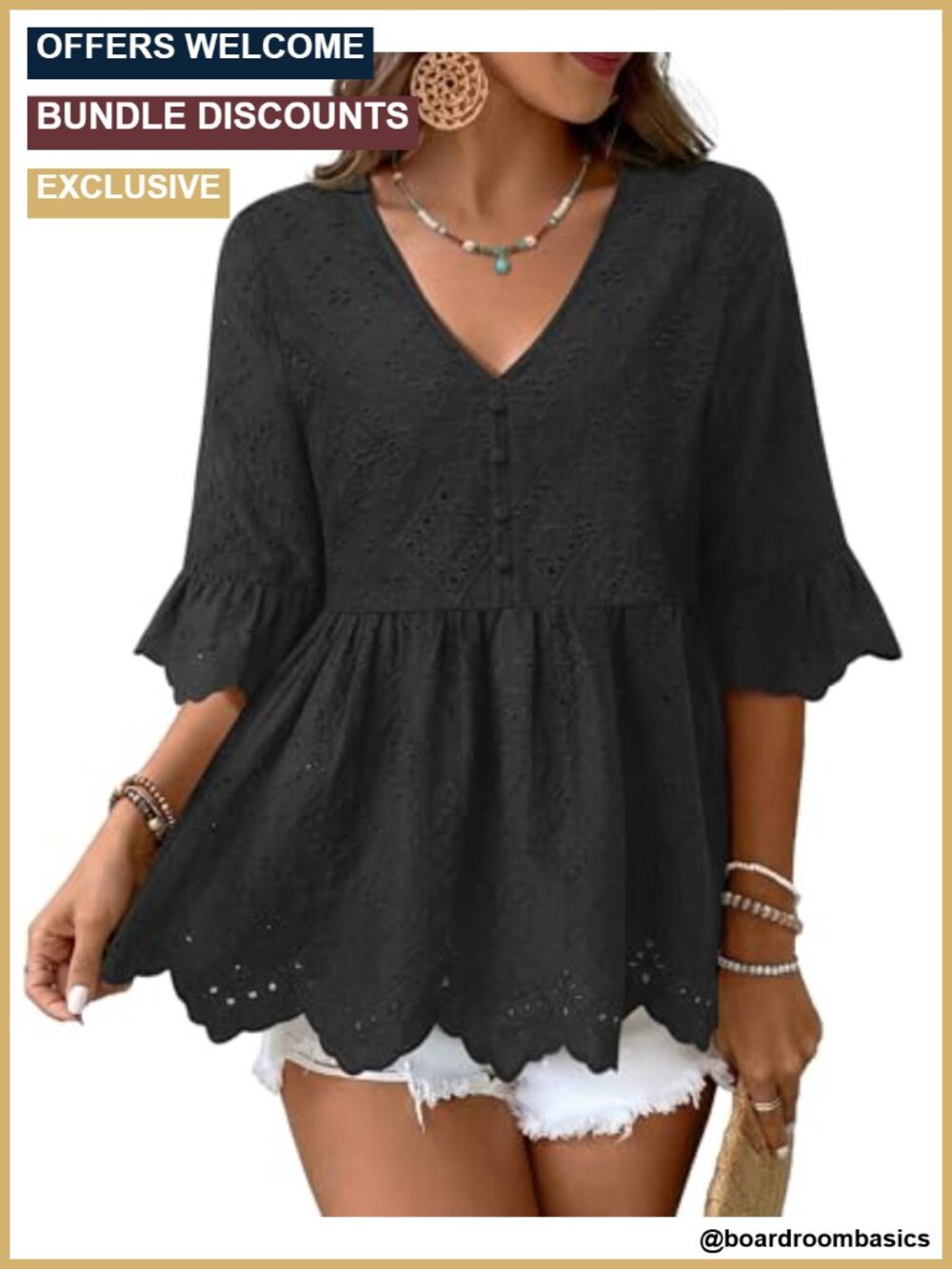 Cotton Eyelet Embroidered Ruffle Sleeve Boho Blouse Peasant Top